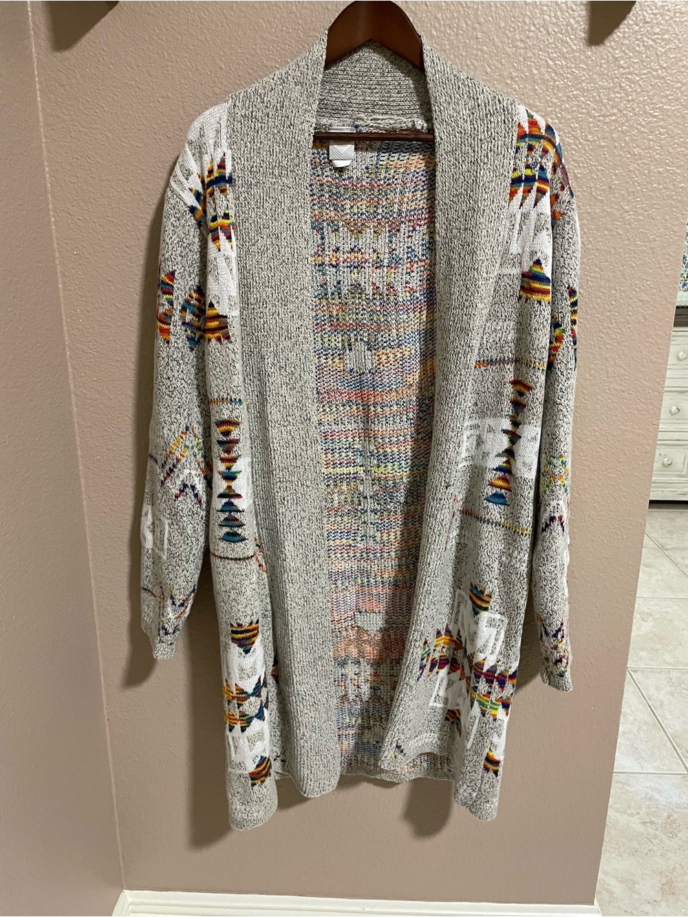 Northern Angel Open-Front Multicolor Patterned Gray Women's Cardigan Sweater